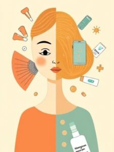 Split-screen showing old vs. new menopause solutions—hand fan vs. smart wearable & Ozempic